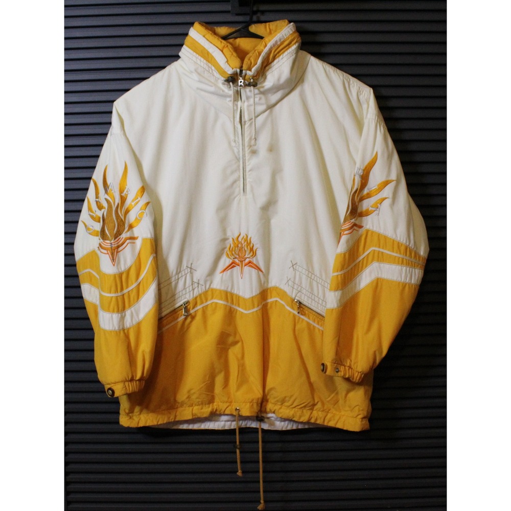 Bogner Jacket Mens XL Yellow White Olympic Spirit Vintage 1/2 Zip Pullover USA